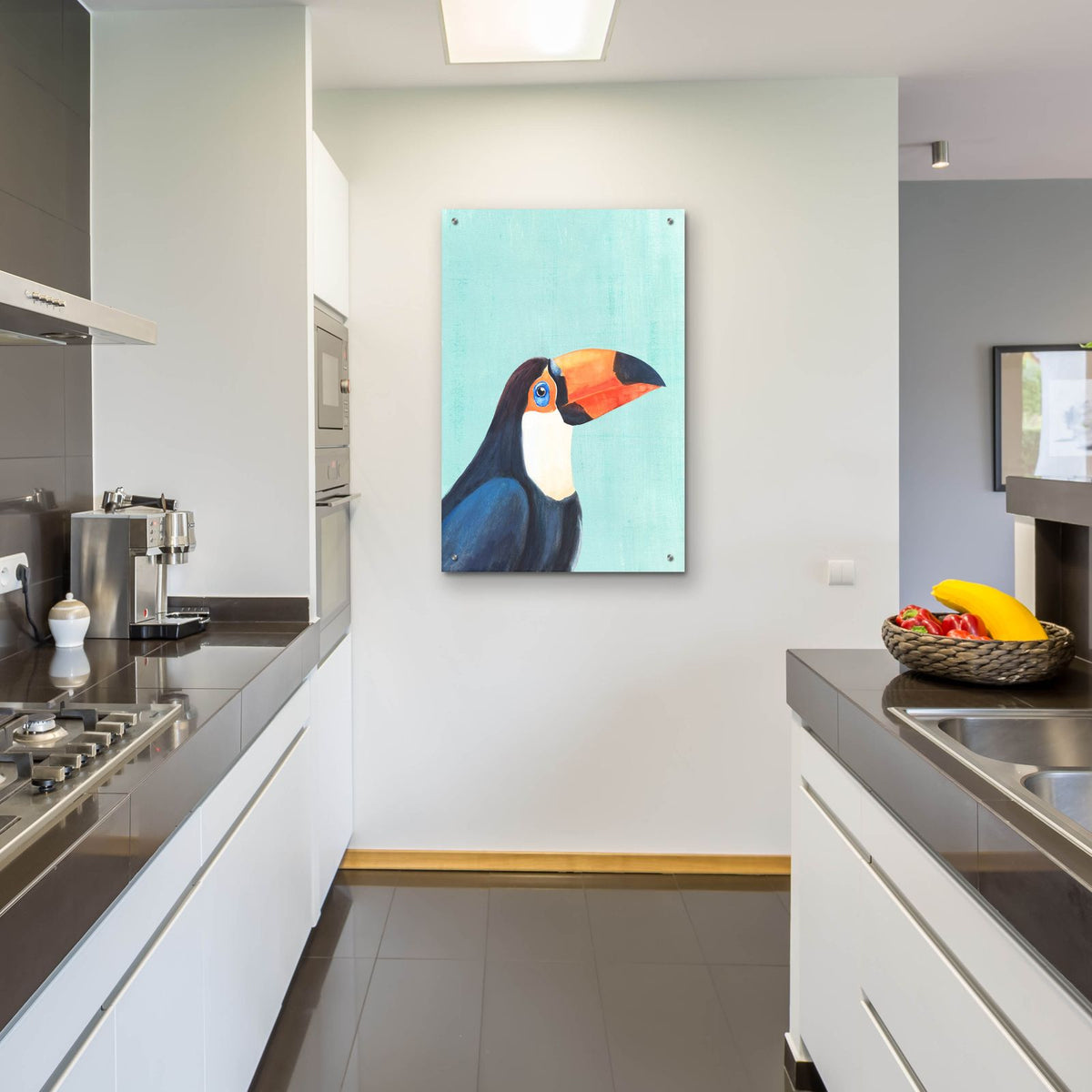 Exotic Bird On Blue 2 by Annie Warren - 24x36 acrylic wall art in a room