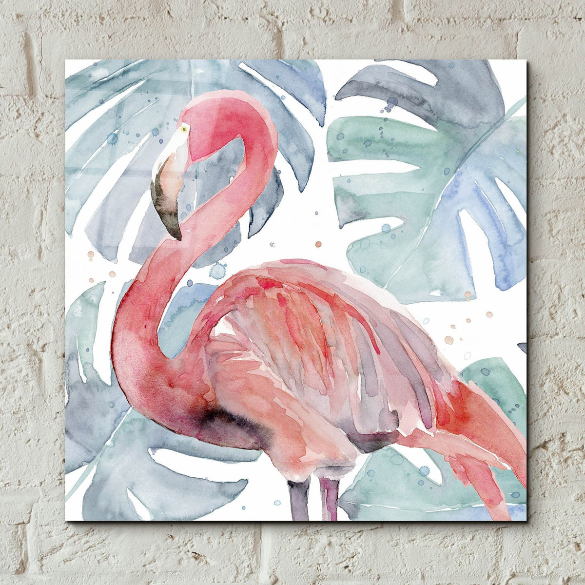 Flamingo Splash 2 by Annie Warren - 12x12 acrylic wall art in a room