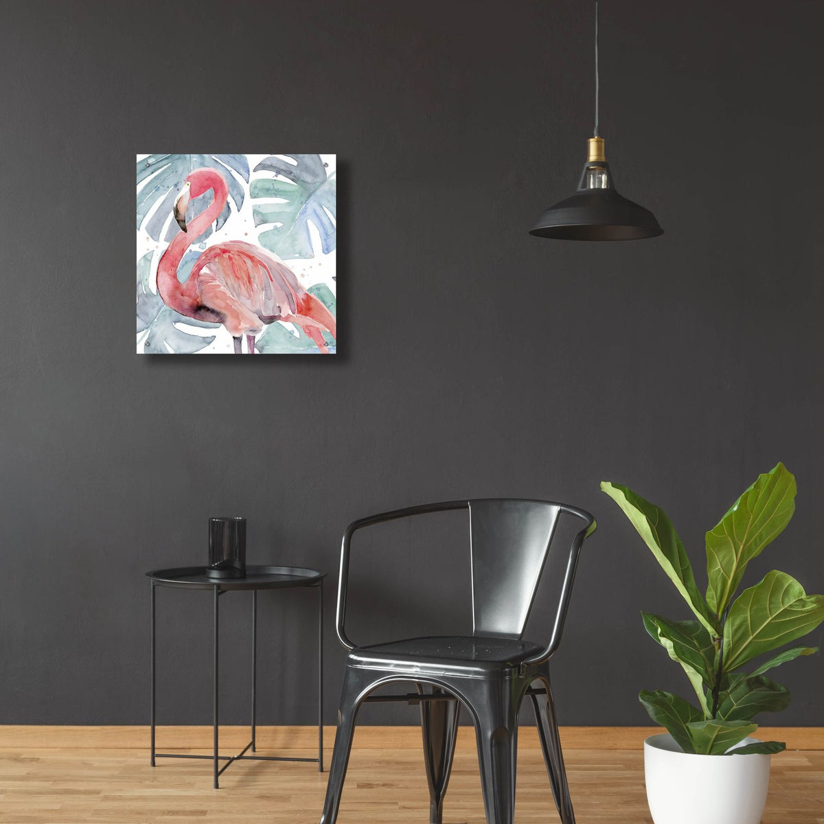 Flamingo Splash 2 by Annie Warren - 24x24 acrylic wall art in a room