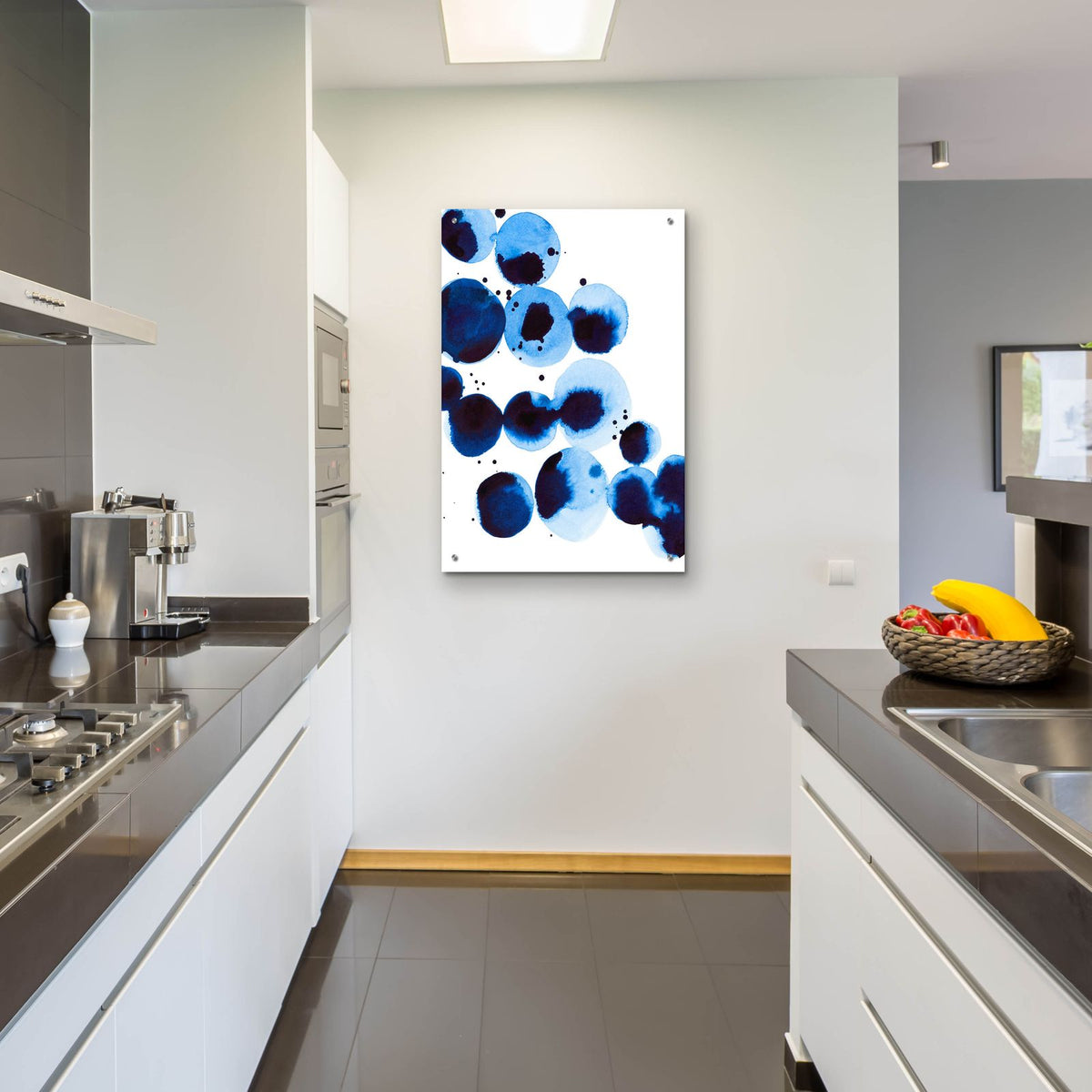 Blue Drops 3 by Annie Warren - 24x36 acrylic wall art in a room