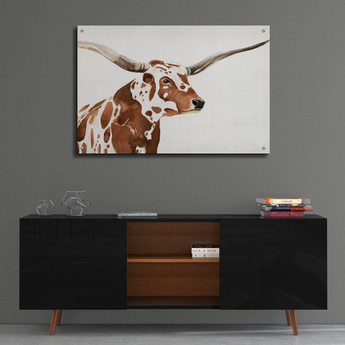 Spotted Steer 4 by Annie Warren - 36x24 acrylic wall art in a room