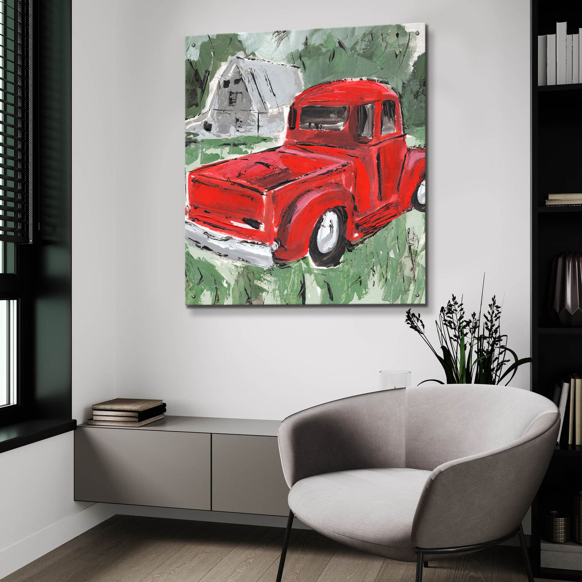 Big Red Truck 1 by Annie Warren - 36x36 acrylic wall art in a room