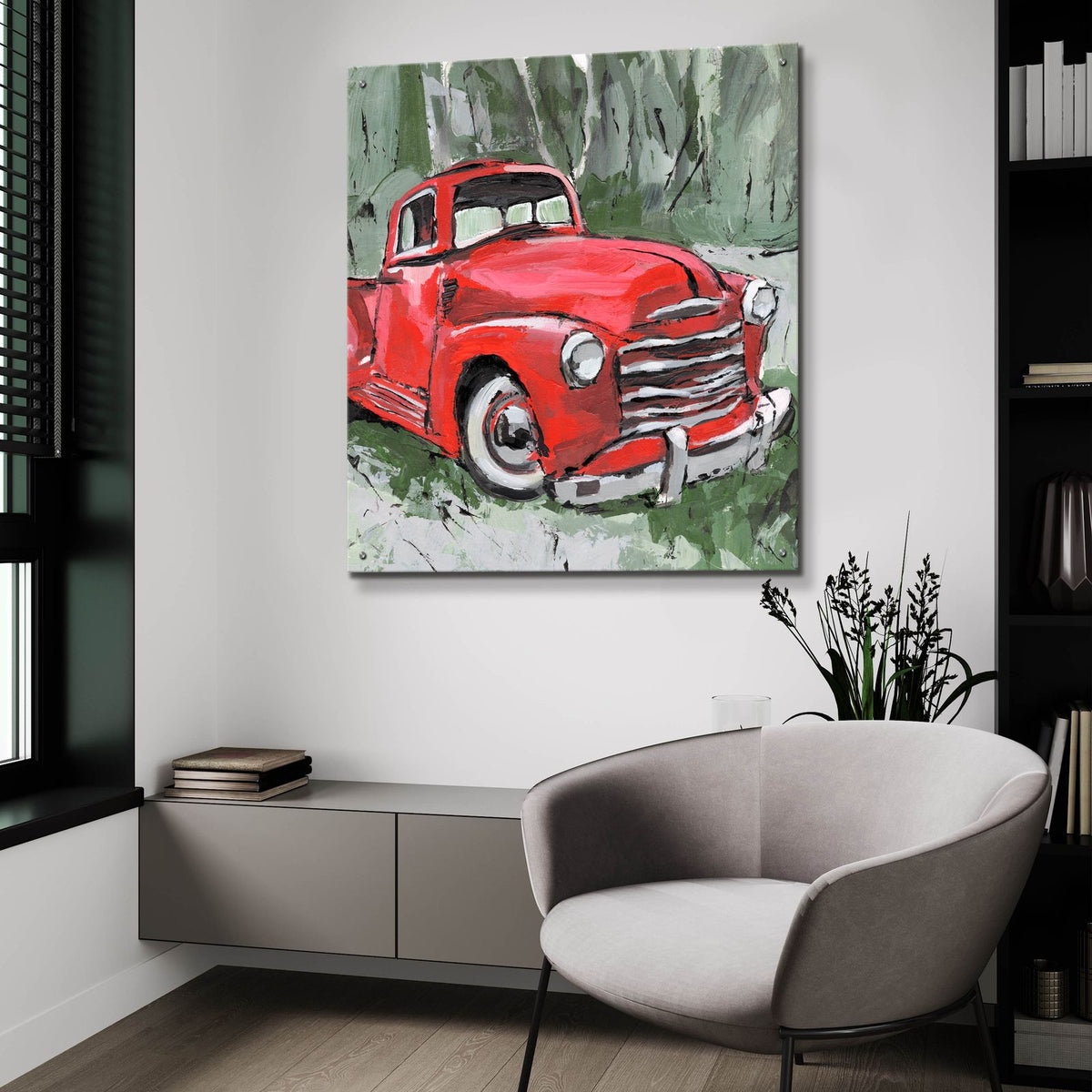 Big Red Truck 3 by Annie Warren - 36x36 acrylic wall art in a room