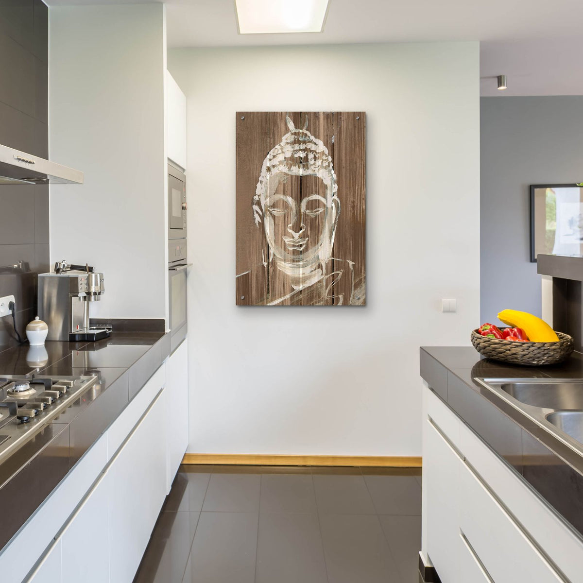 Buddha On Wood 2 by Annie Warren - 24x36 acrylic wall art in a room