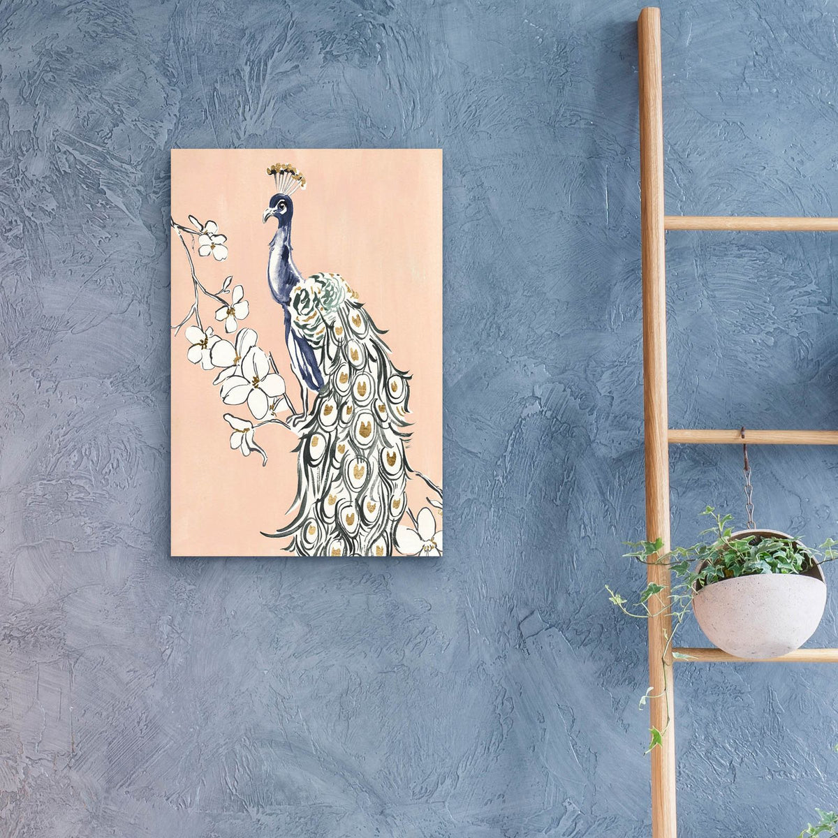 Peacock In Gold 4 by Annie Warren - 16x24 acrylic wall art in a room