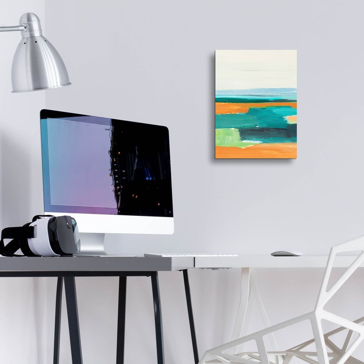 Aqua And Orange 1 by Annie Warren - 12x16 acrylic wall art in a room