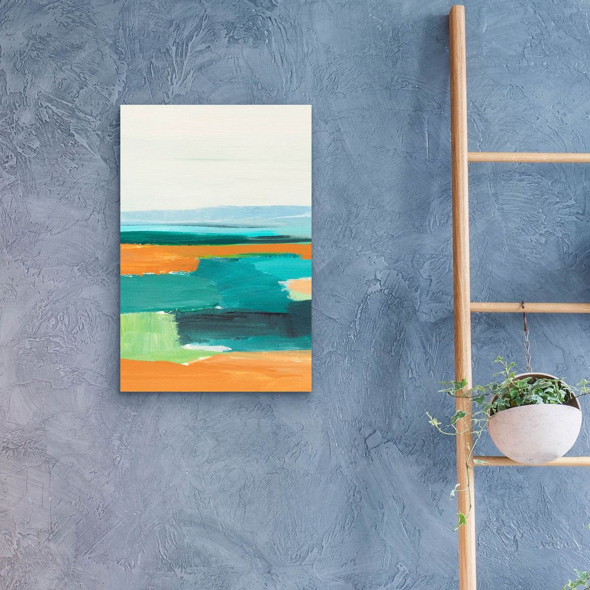 Aqua And Orange 1 by Annie Warren - 16x24 acrylic wall art in a room