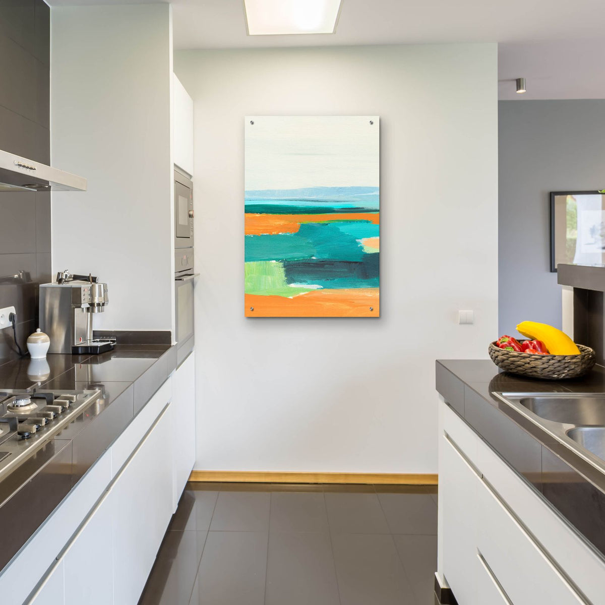 Aqua And Orange 1 by Annie Warren - 24x36 acrylic wall art in a room