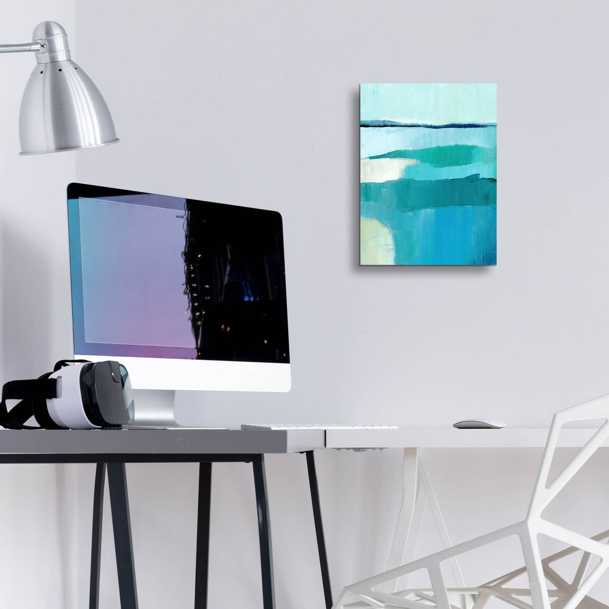 Cyan Reflections 4 by Annie Warren - 12x16 acrylic wall art in a room