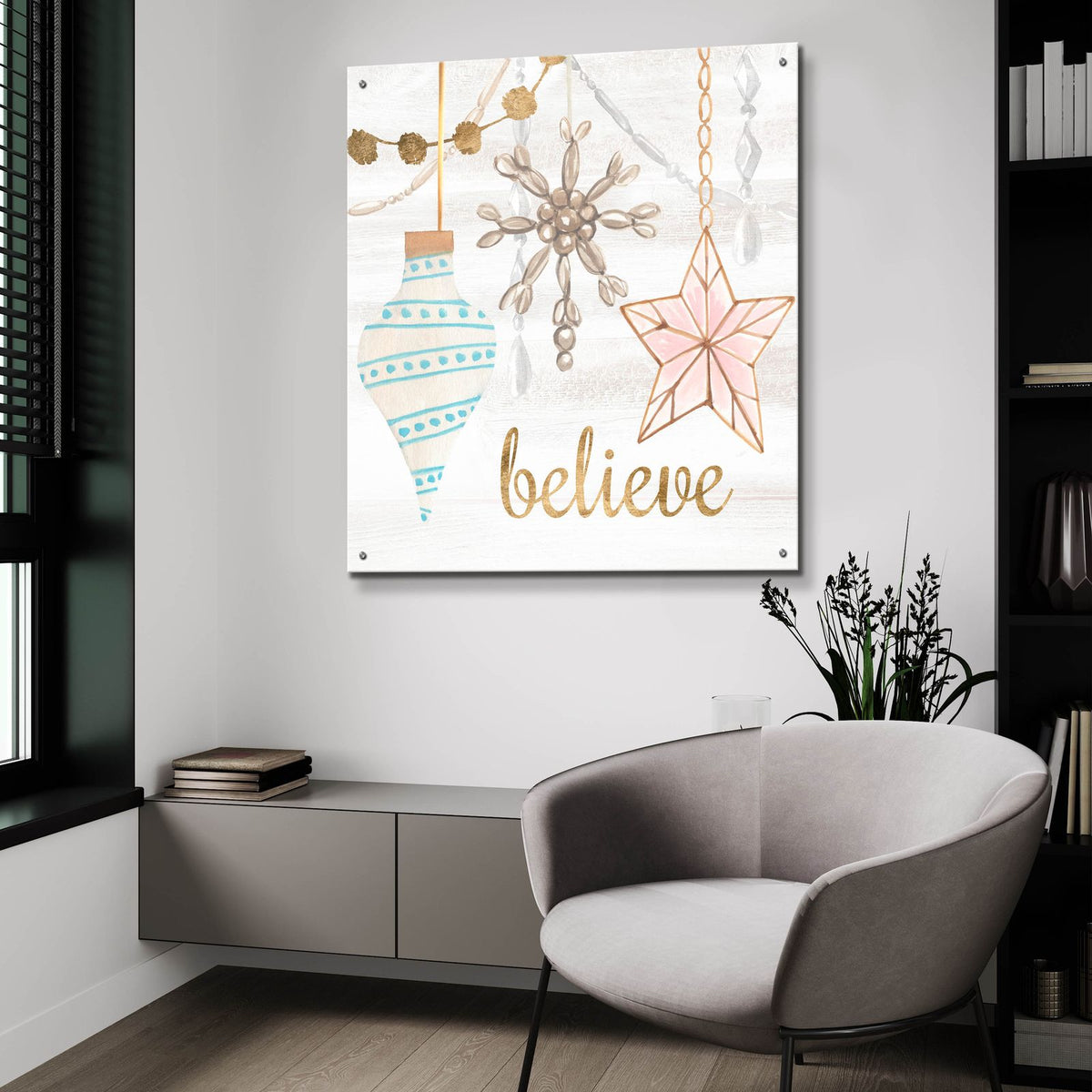 Elegant Ornaments 1 by Annie Warren - 36x36 acrylic wall art in a room
