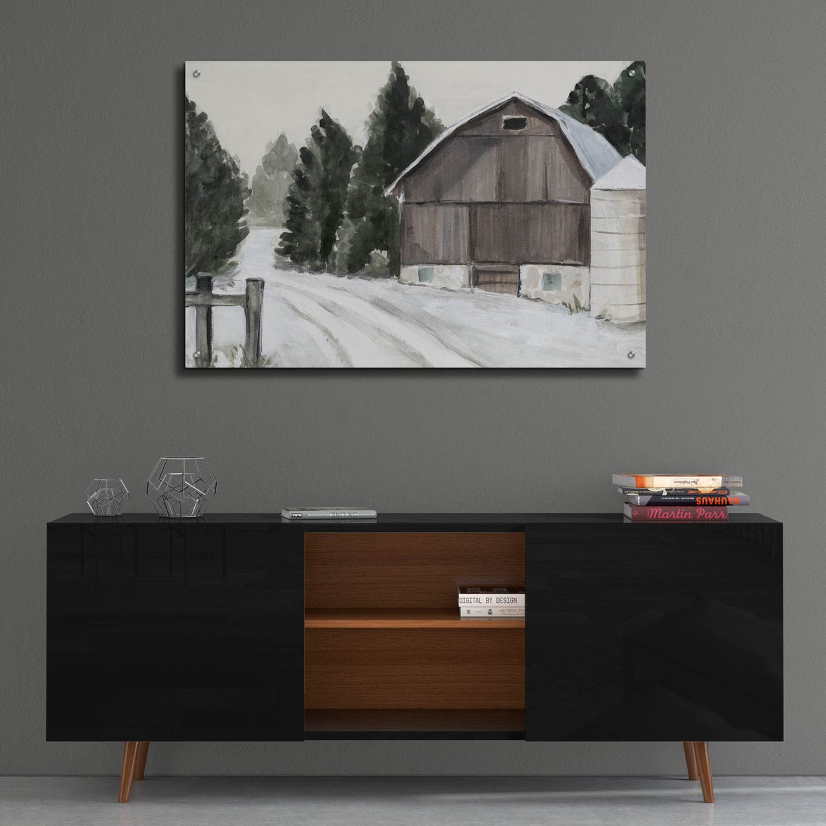 Winter Barn 2 by Annie Warren - 36x24 acrylic wall art in a room