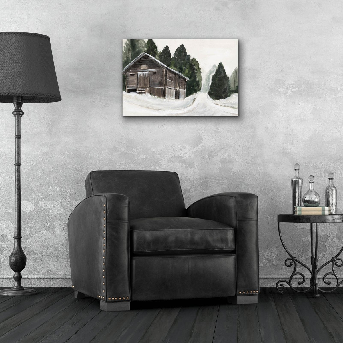 Laura Gibson _winter Barn 1 by Annie Warren - 24x16 acrylic wall art in a room