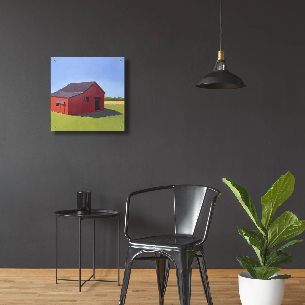 Primary Barns 5 by Carol Young - 24x24 acrylic wall art in a room
