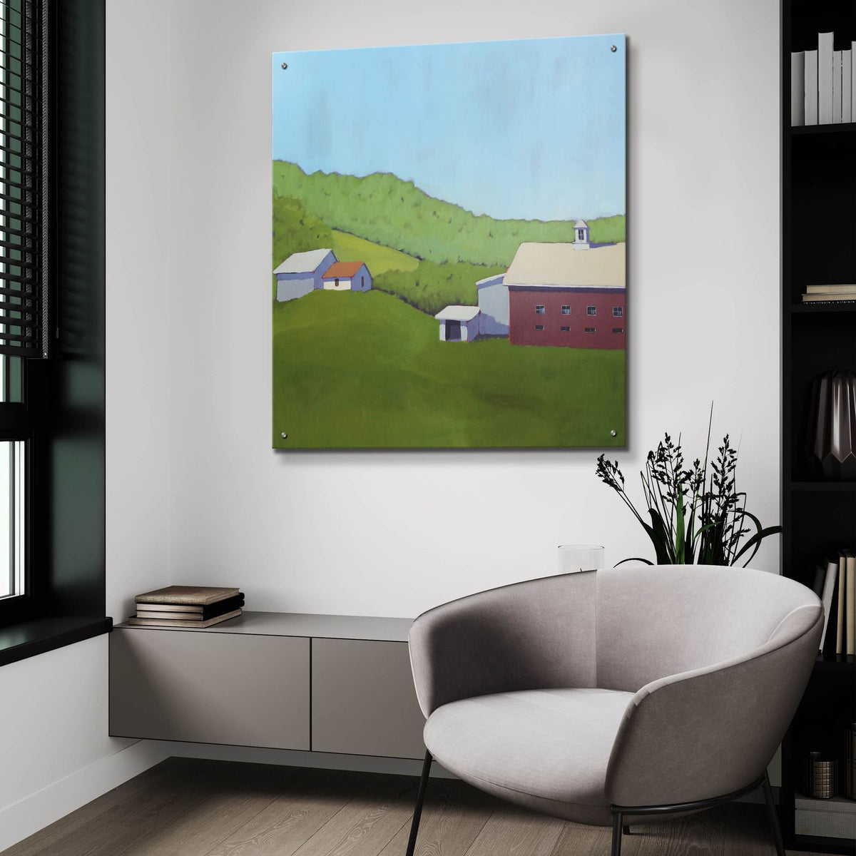 Primary Barns 6 by Carol Young - 36x36 acrylic wall art in a room