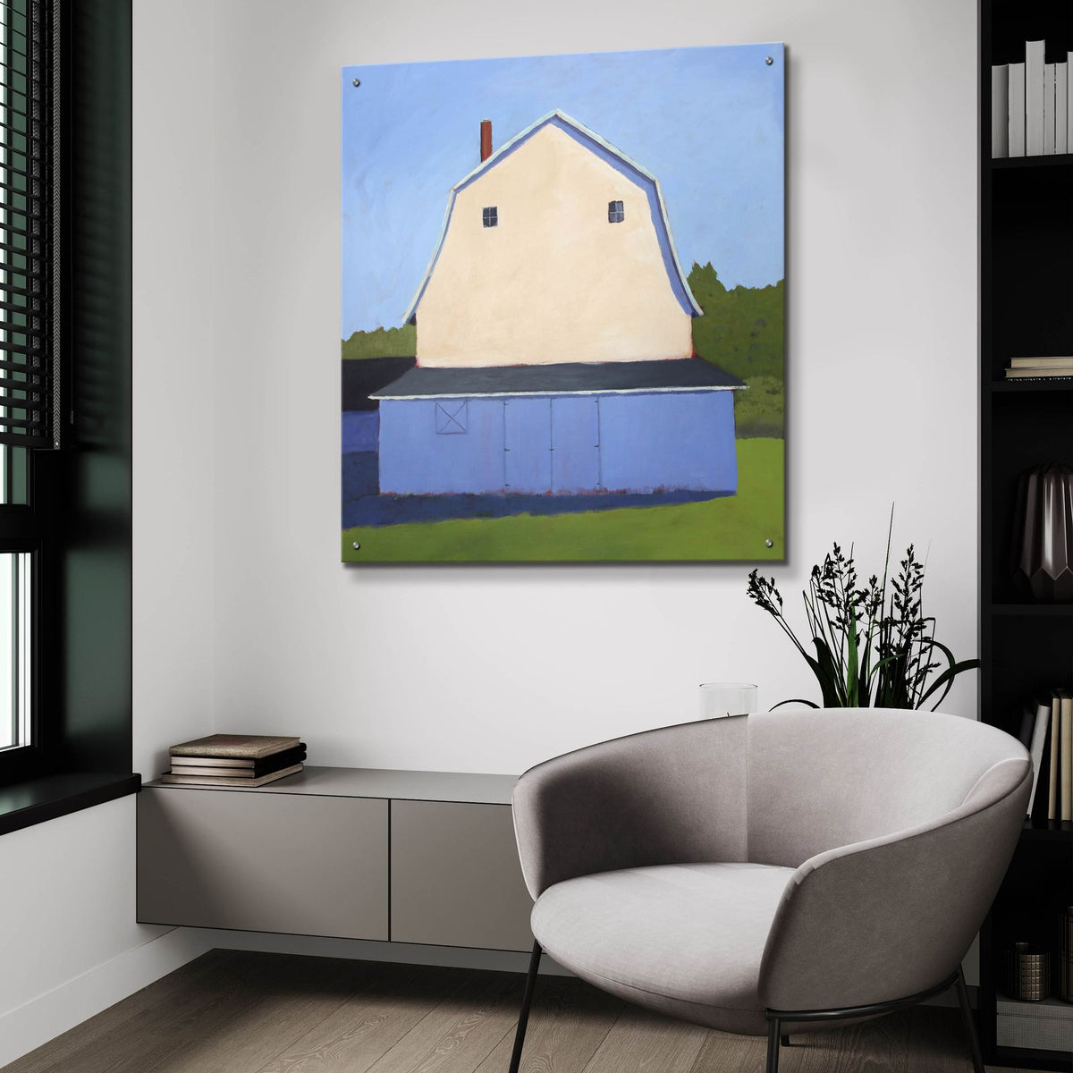 Primary Barns 2 by Carol Young - 36x36 acrylic wall art in a room