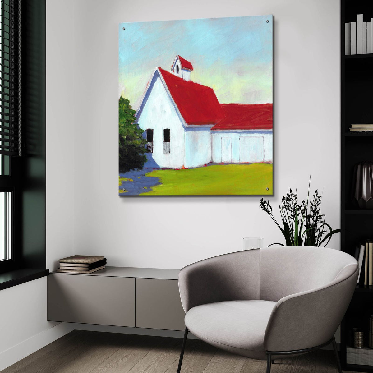 Scarlet Roof by Carol Young - 36x36 acrylic wall art in a room