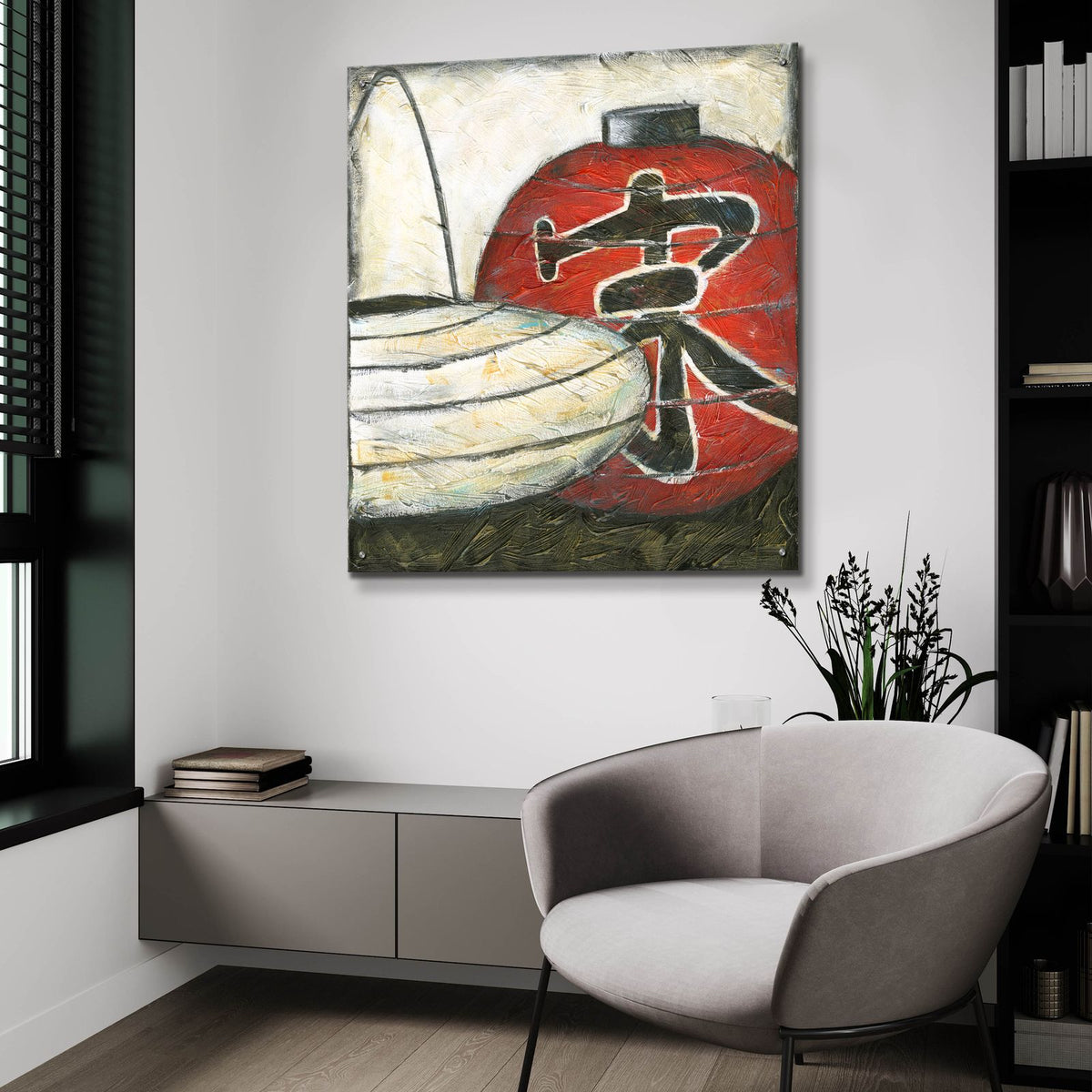 New Year Lanterns 4 by Chariklia Zarris - 36x36 acrylic wall art in a room