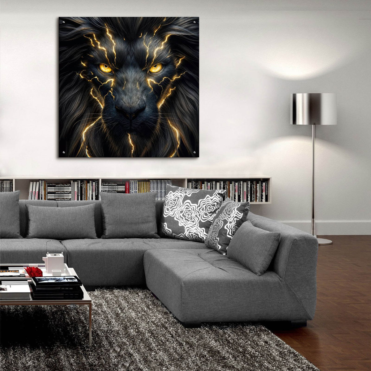 Electrifying Lion 2 by Rey Klimt - 36x36 acrylic wall art in a room