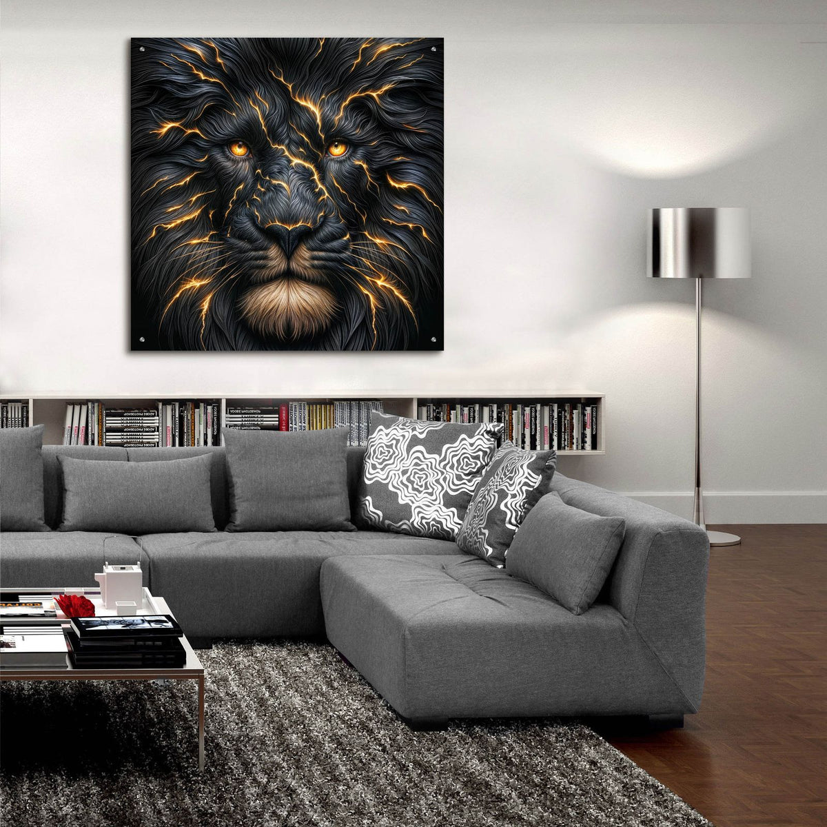 Electrifying Lion by Rey Klimt - 36x36 acrylic wall art in a room