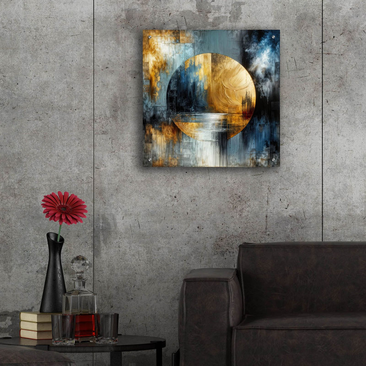 Golden Circle Abstract 1 by Rey Klimt - 24x24 acrylic wall art in a room