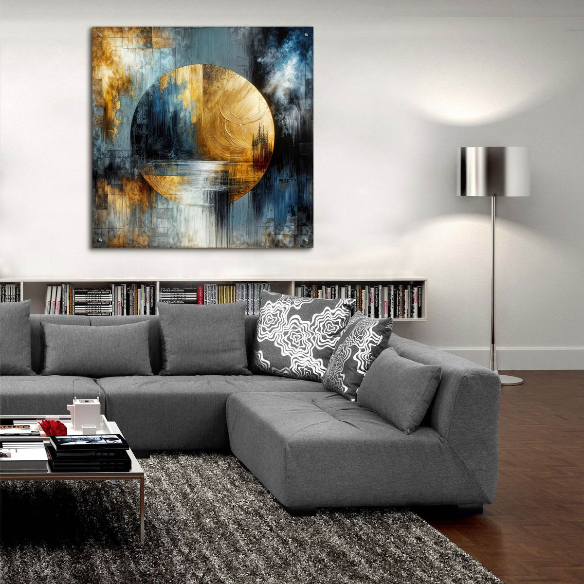 Golden Circle Abstract 1 by Rey Klimt - 36x36 acrylic wall art in a room