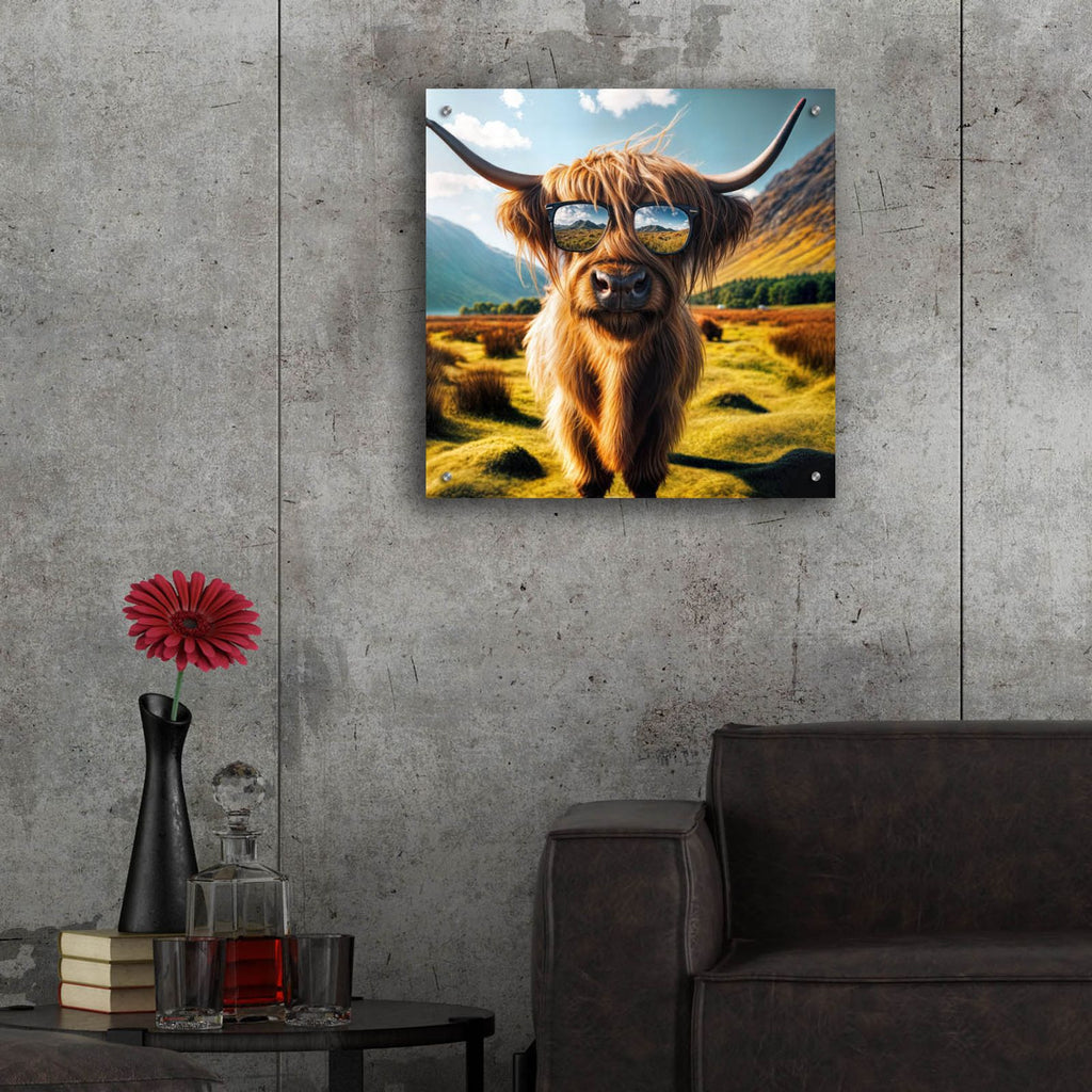 Highland Cow Sunglasses 1 by Rey Klimt - 24x24 acrylic wall art in a room