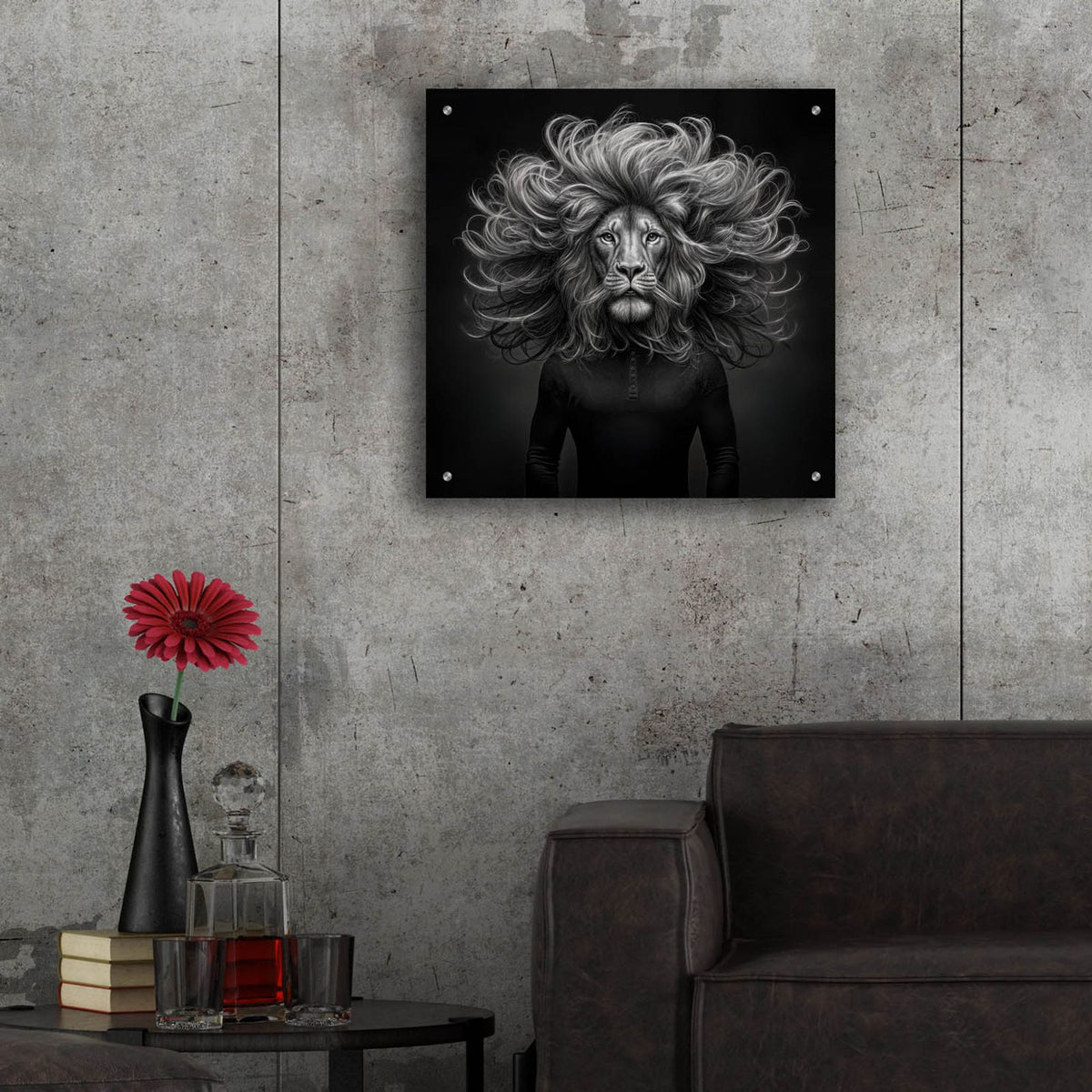 Lion Thoughts 1 by Rey Klimt - 24x24 acrylic wall art in a room