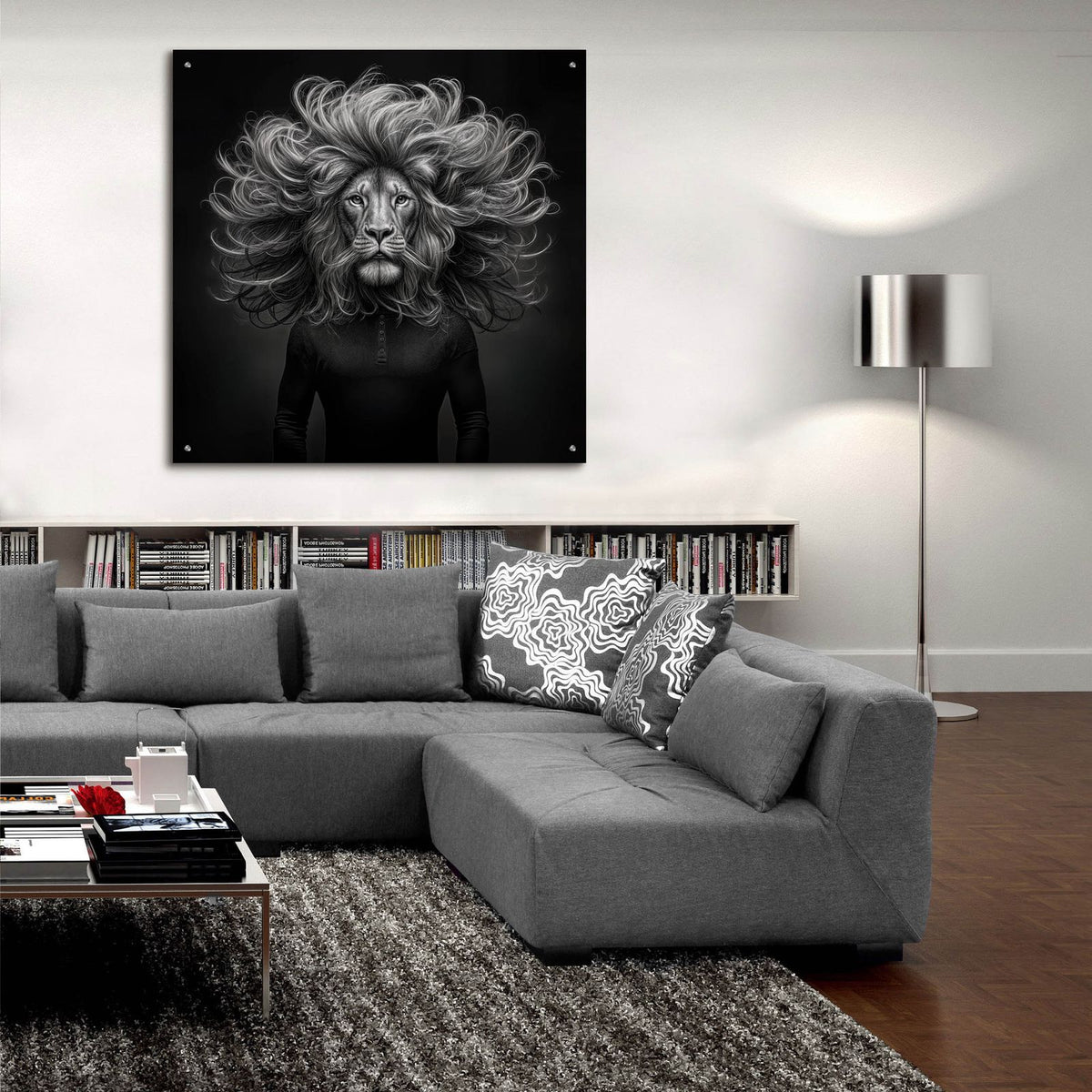 Lion Thoughts 1 by Rey Klimt - 36x36 acrylic wall art in a room