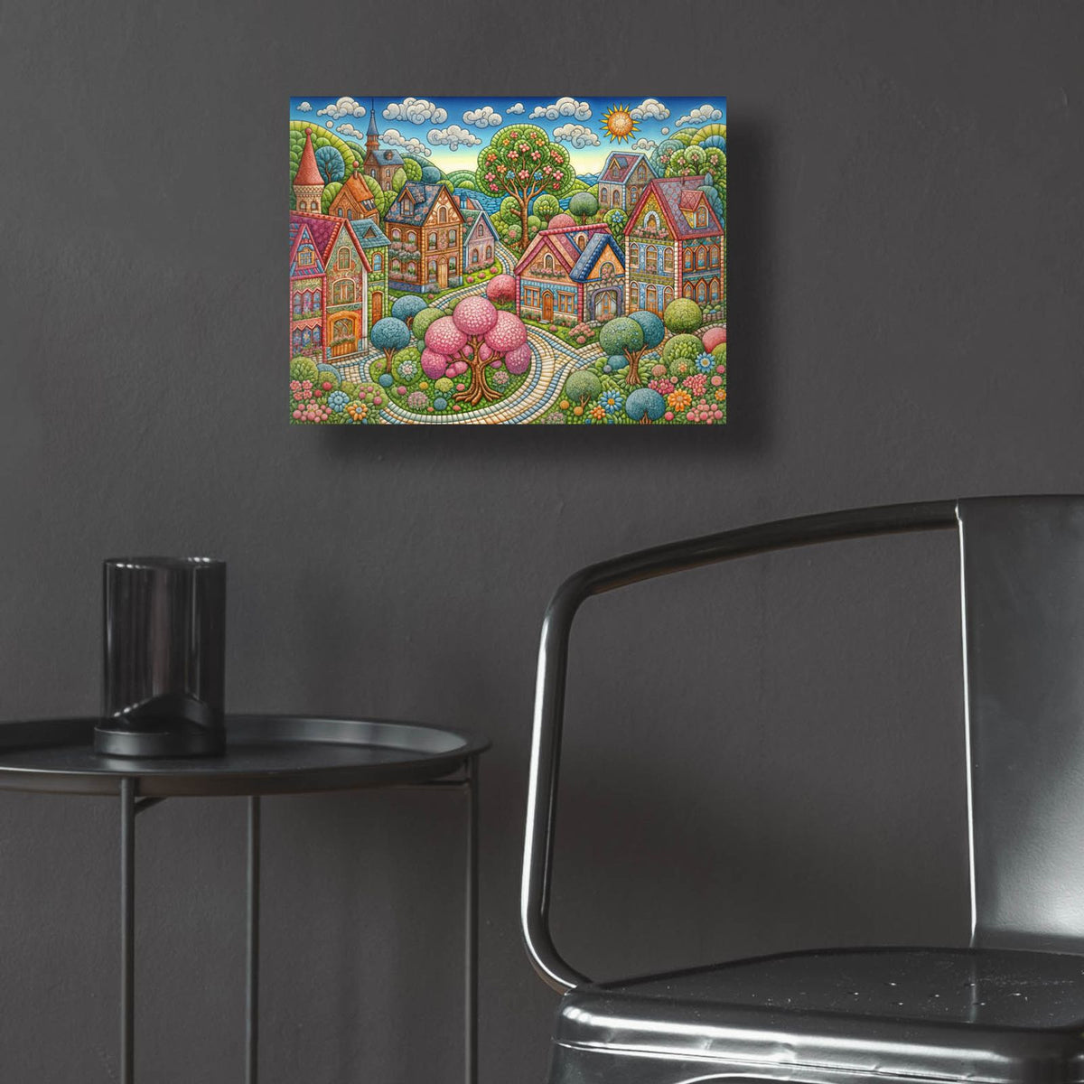 Quilt Style Scene 2 by Rey Klimt - 16x12 acrylic wall art in a room