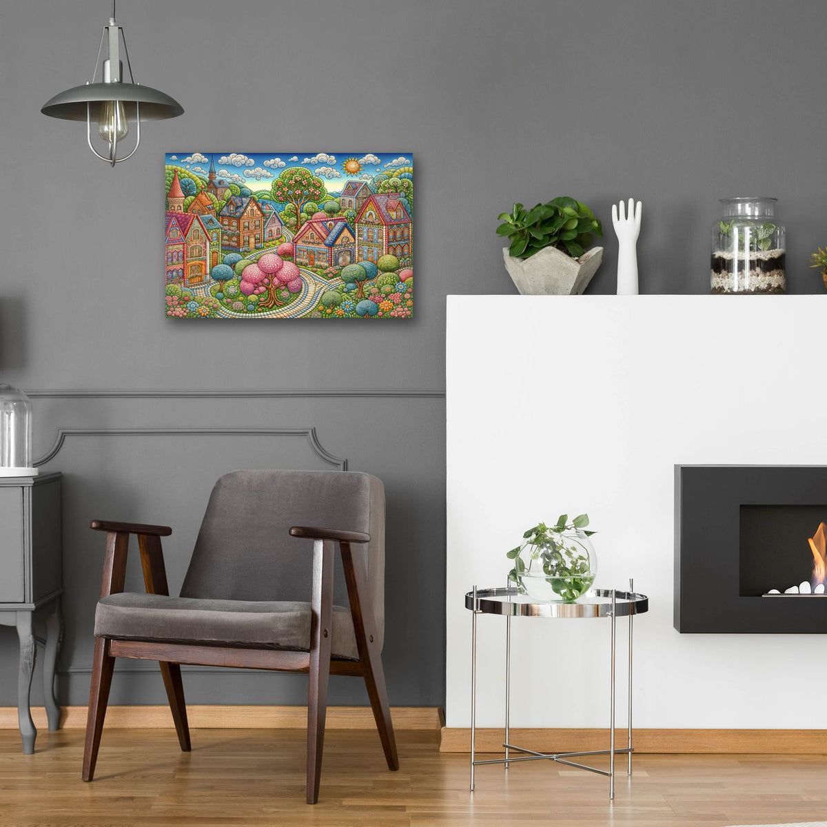 Quilt Style Scene 2 by Rey Klimt - 24x16 acrylic wall art in a room
