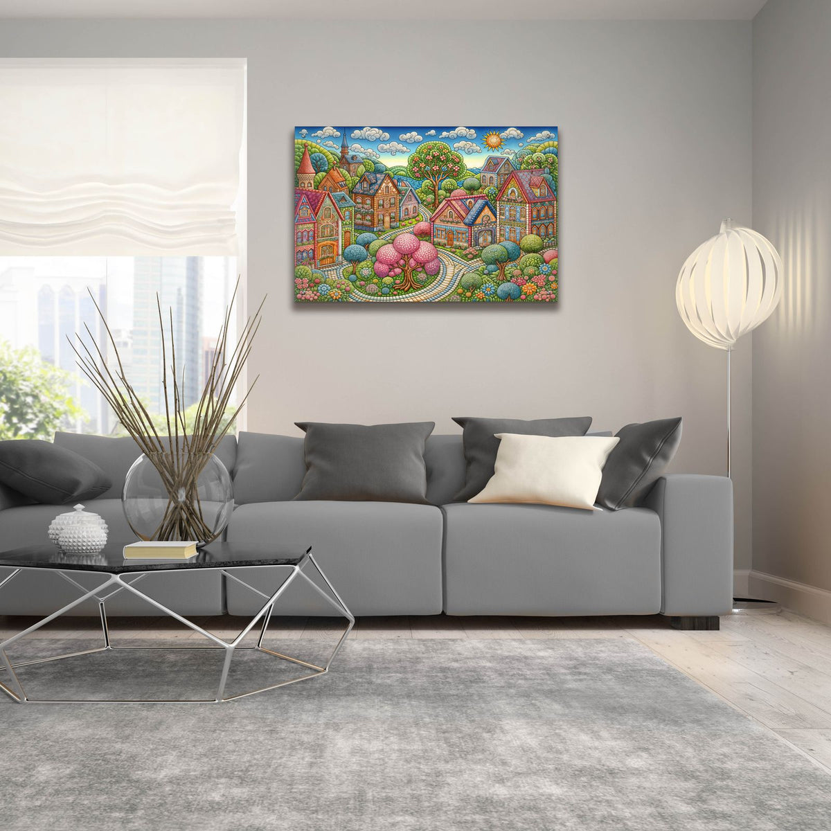 Quilt Style Scene 2 by Rey Klimt - 36x24 acrylic wall art in a room