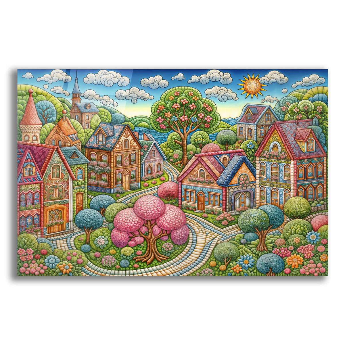 Quilt Style Scene 2 by Rey Klimt acrylic glass wall art