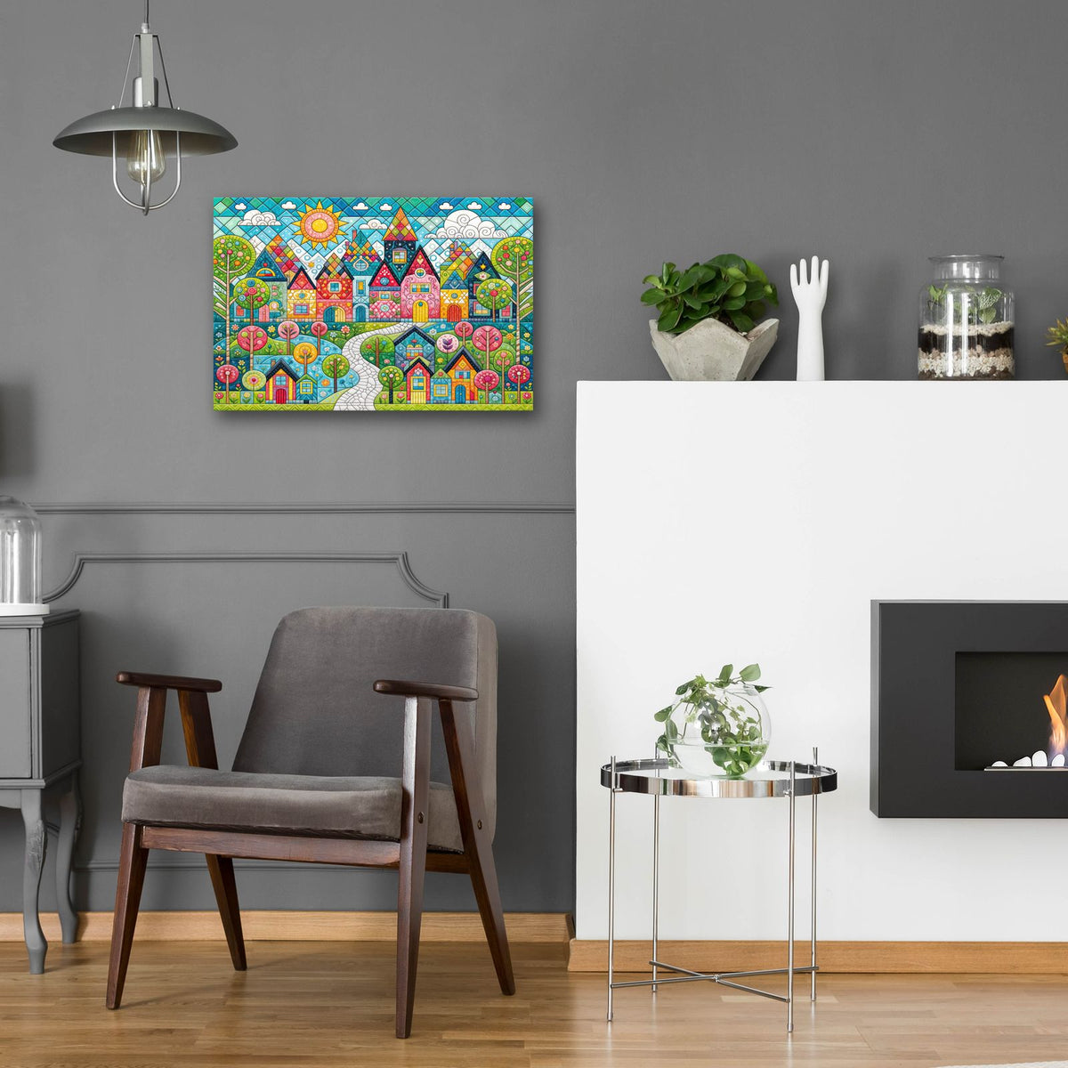 Quilt Style Scene 4 by Rey Klimt - 24x16 acrylic wall art in a room