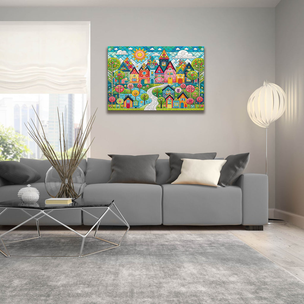 Quilt Style Scene 4 by Rey Klimt - 36x24 acrylic wall art in a room