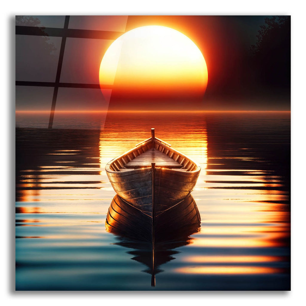 Row Boat At Sunrise by Rey Klimt acrylic glass wall art