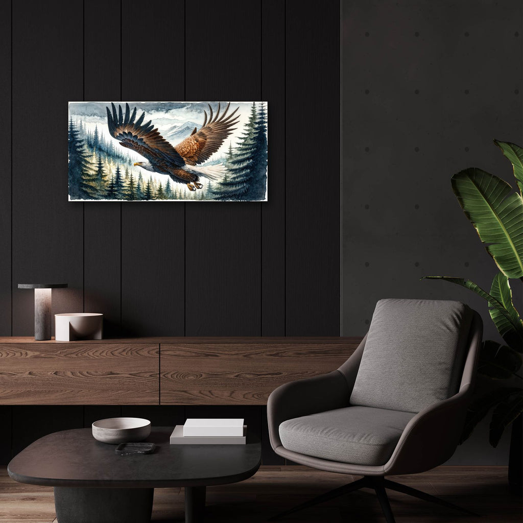 Soaring Bald Eagle 1 by Rey Klimt - 24x12 acrylic wall art in a room