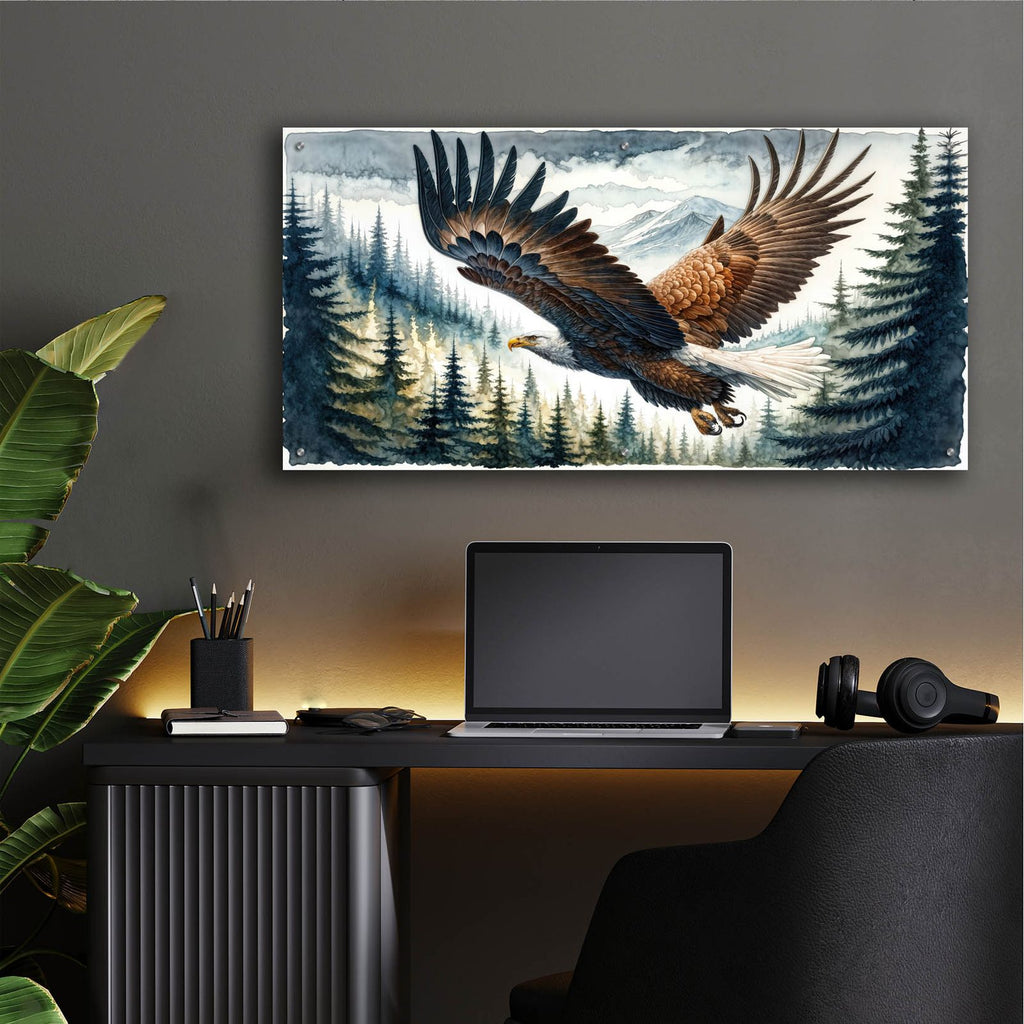 Soaring Bald Eagle 1 by Rey Klimt - 48x24 acrylic wall art in a room