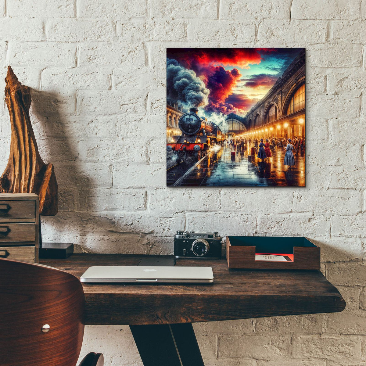Steam Train At Station by Rey Klimt - 12x12 acrylic wall art in a room