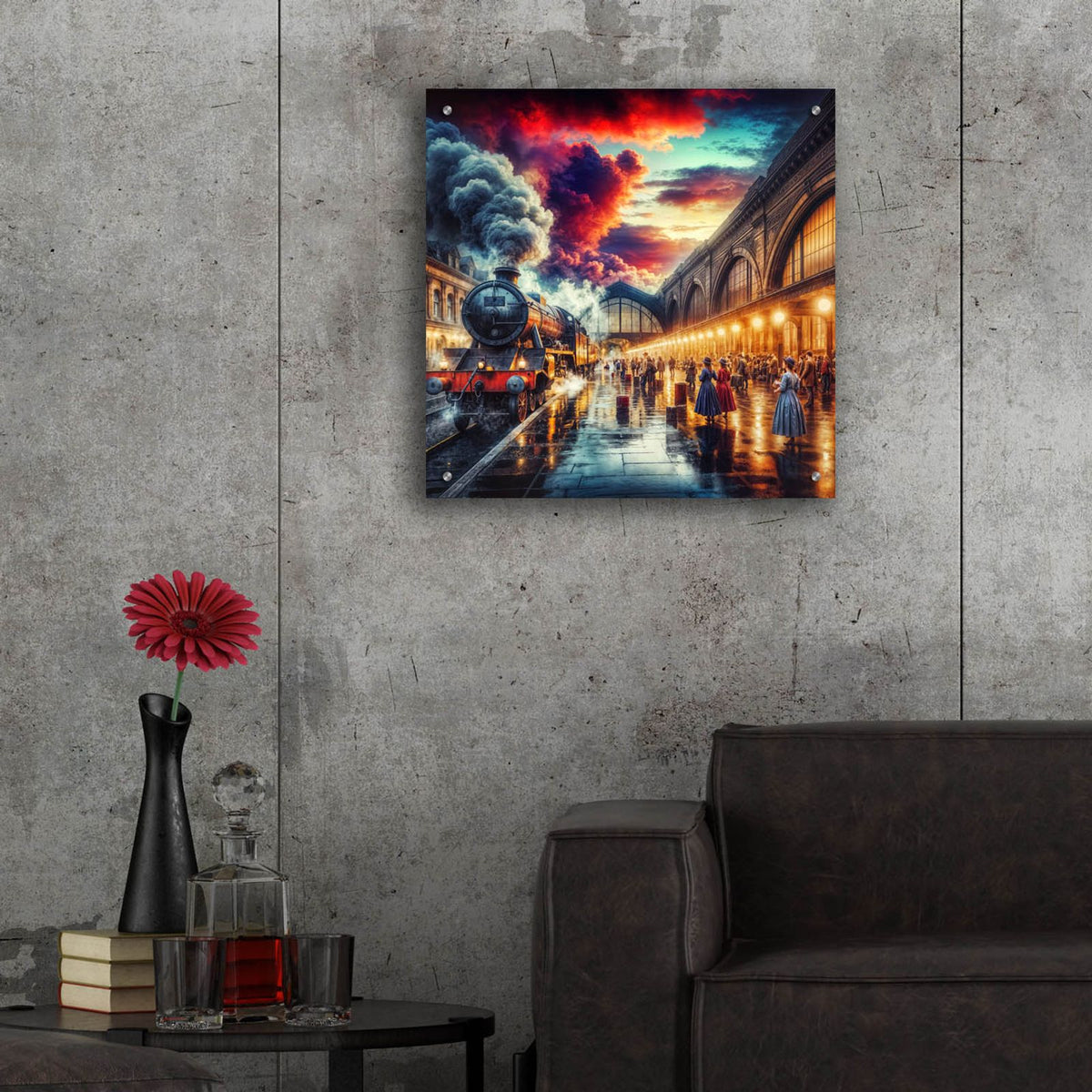Steam Train At Station by Rey Klimt - 24x24 acrylic wall art in a room