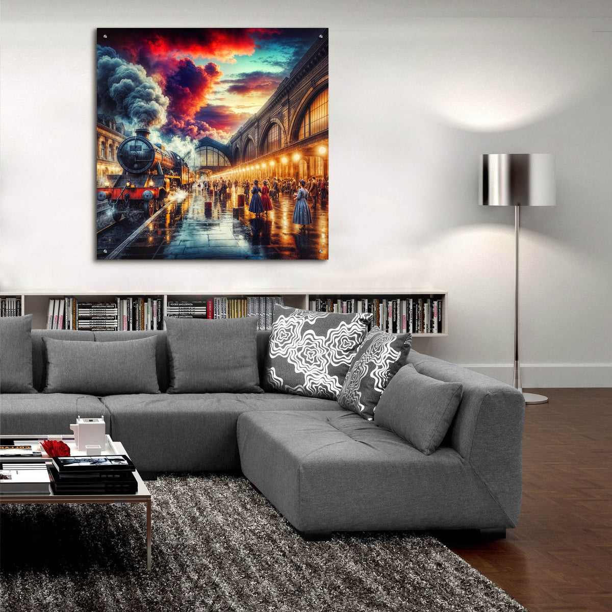 Steam Train At Station by Rey Klimt - 36x36 acrylic wall art in a room