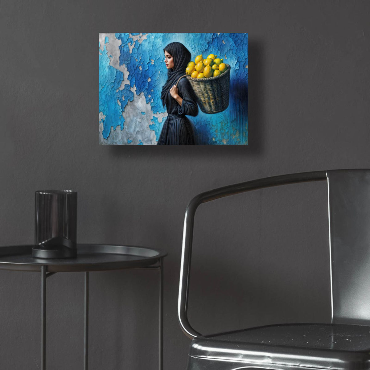Girl With Basket Of Lemons by Rey Klimt - 16x12 acrylic wall art in a room