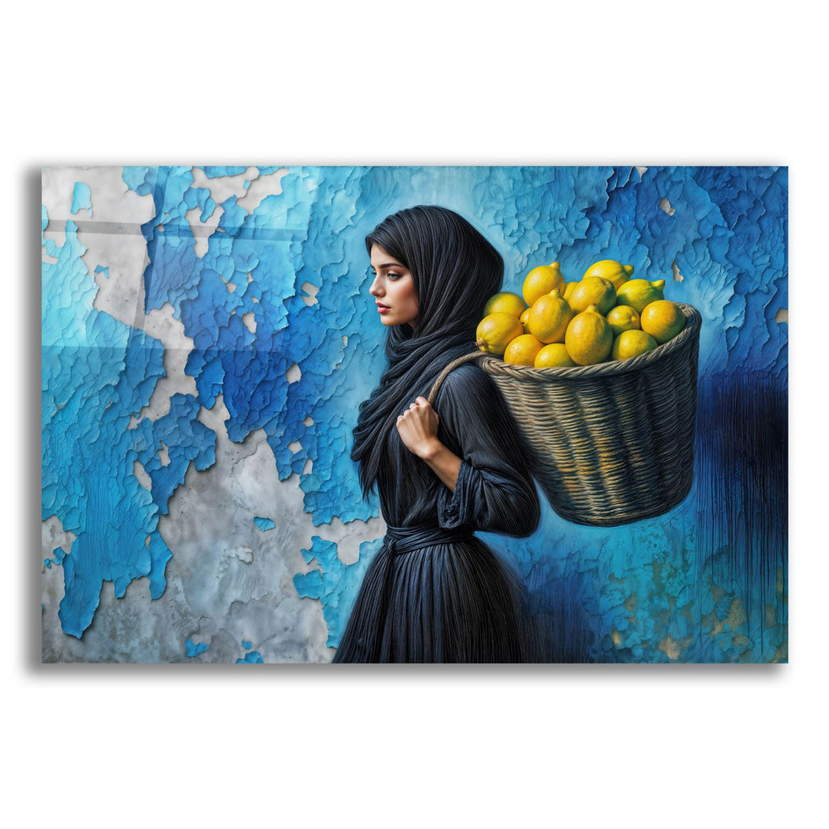 Girl With Basket Of Lemons by Rey Klimt acrylic glass wall art
