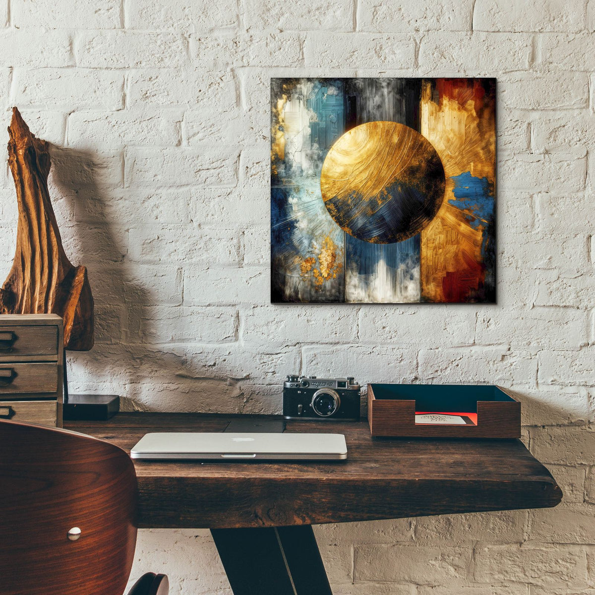 Golden Circle Abstract 2 by Rey Klimt - 12x12 acrylic wall art in a room