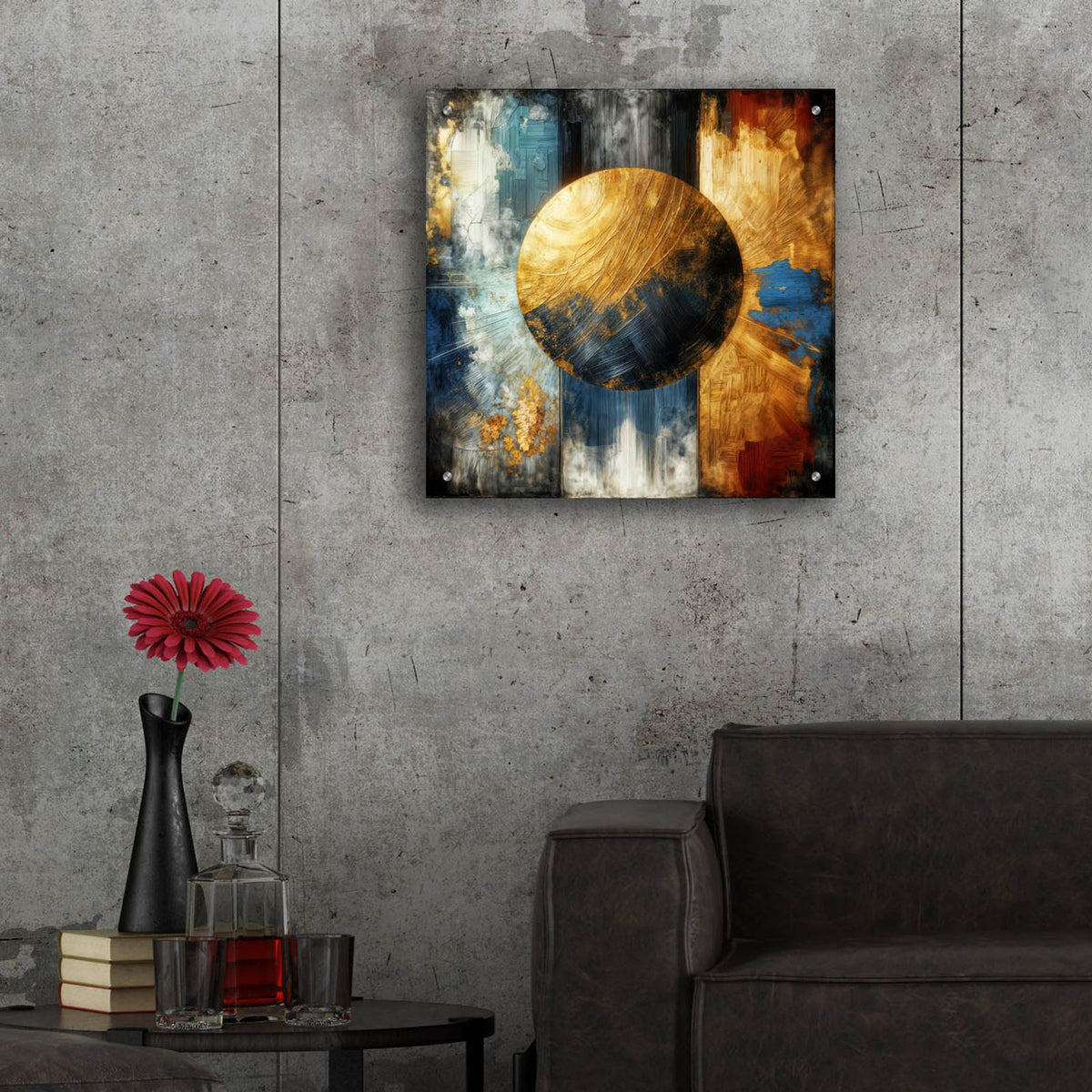 Golden Circle Abstract 2 by Rey Klimt - 24x24 acrylic wall art in a room