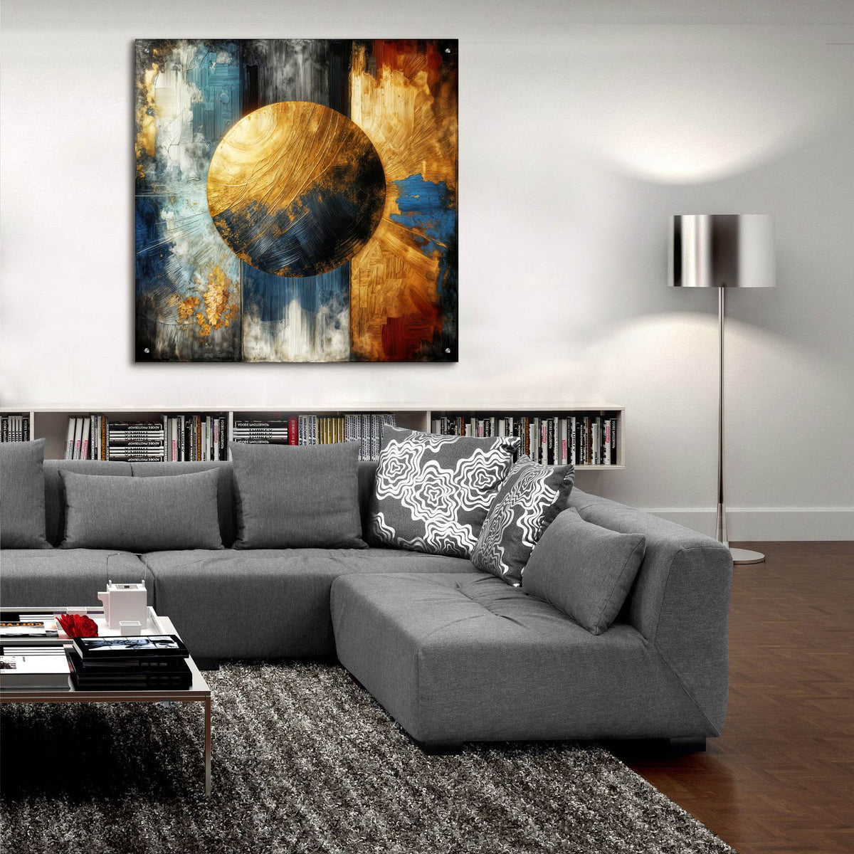 Golden Circle Abstract 2 by Rey Klimt - 36x36 acrylic wall art in a room