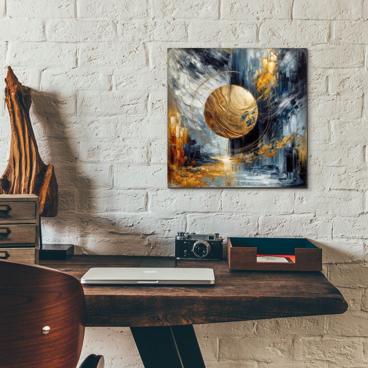 Golden Circle Abstract 4 by Rey Klimt - 12x12 acrylic wall art in a room