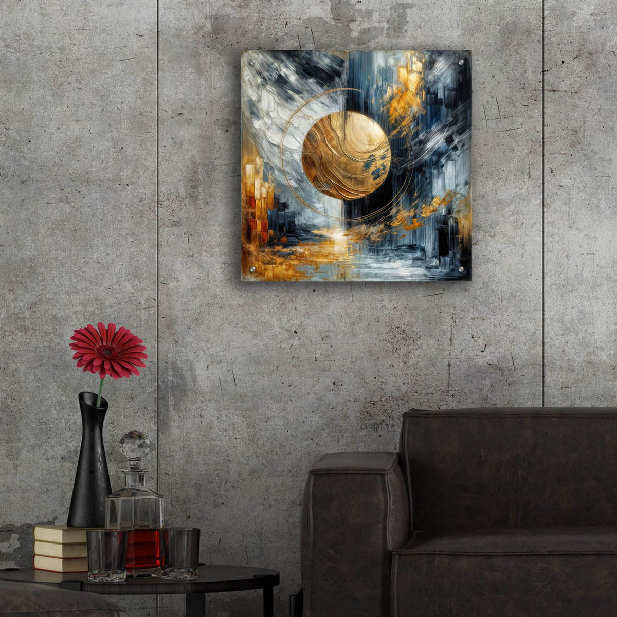 Golden Circle Abstract 4 by Rey Klimt - 24x24 acrylic wall art in a room