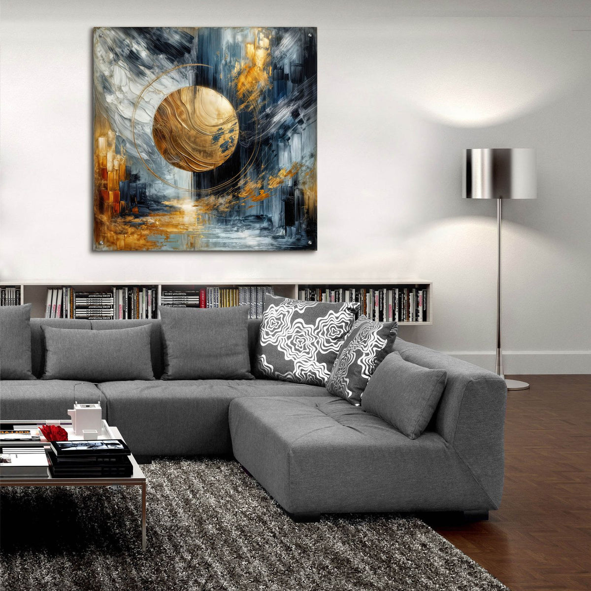 Golden Circle Abstract 4 by Rey Klimt - 36x36 acrylic wall art in a room