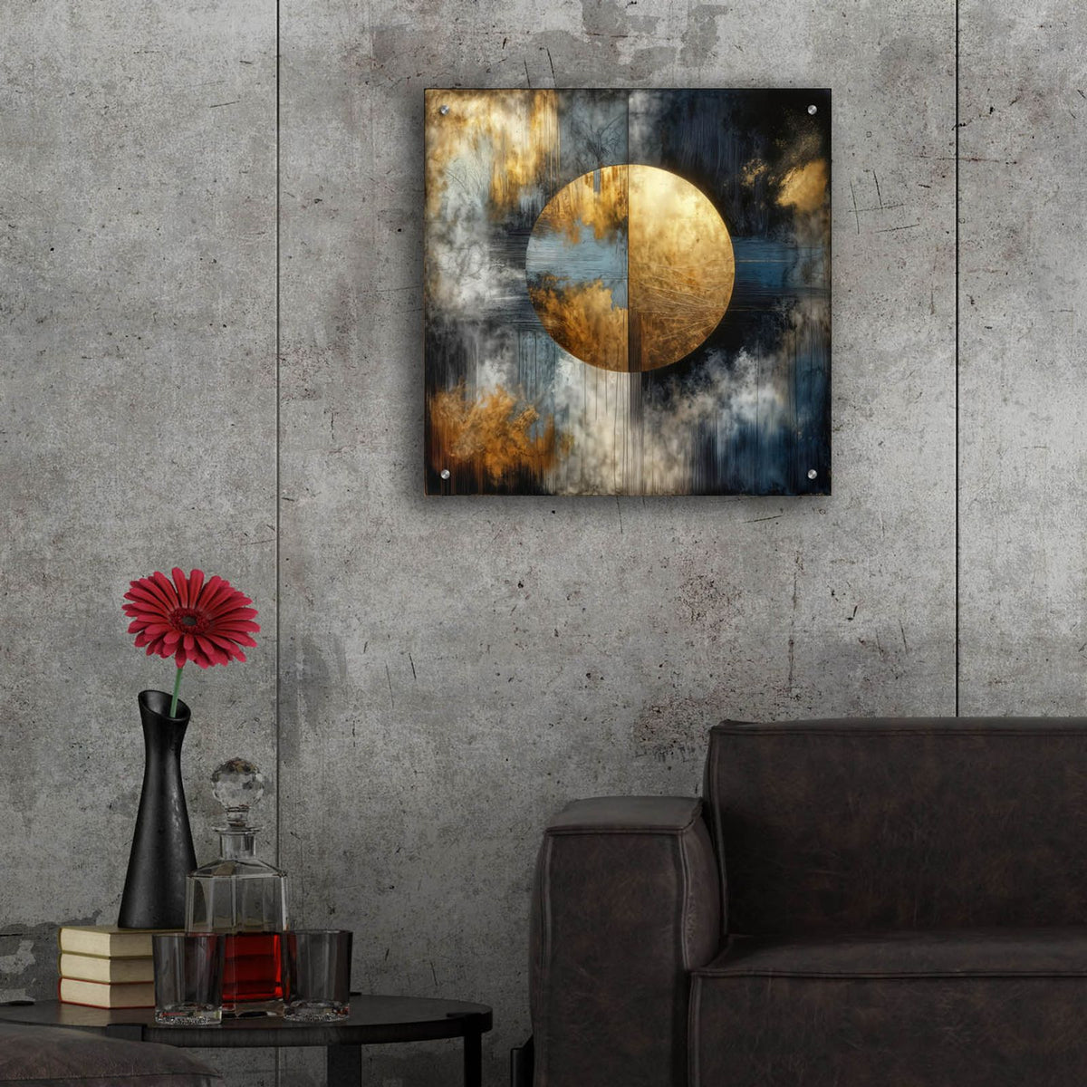 Golden Circle Abstract 5 by Rey Klimt - 24x24 acrylic wall art in a room