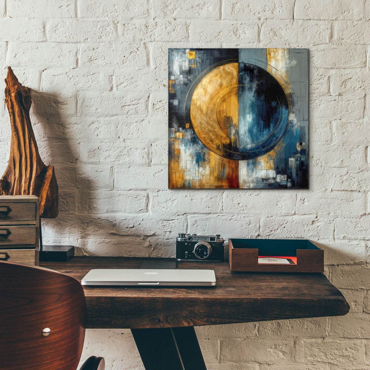 Golden Circle Abstract 6 by Rey Klimt - 12x12 acrylic wall art in a room
